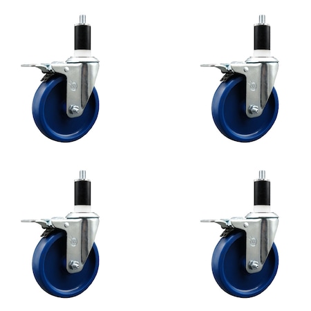 Service Caster 5'' Solid Poly Swivel 1-3/8'' Expanding Stem Caster Set Total Lock Brake, 4PK SCC-EXTTL20S514-SPUS-138-4